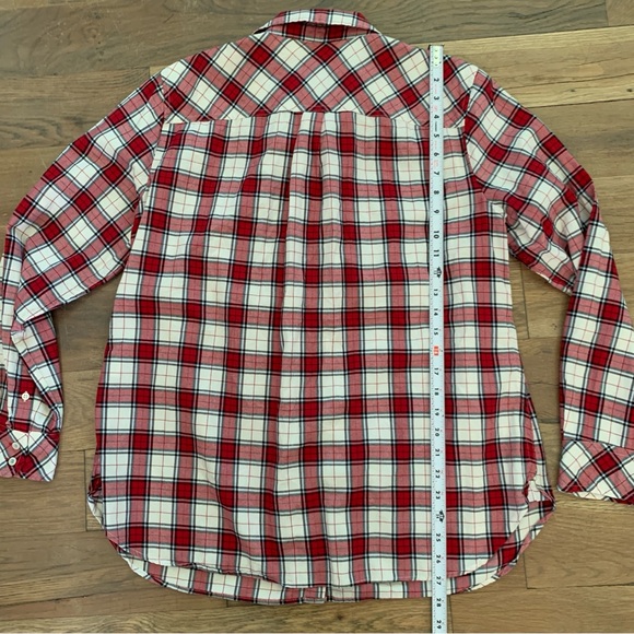 Talbots Red Plaid Button Ruffle Front Long Sleeve Dress Shirt Size XL - Picture 12 of 14